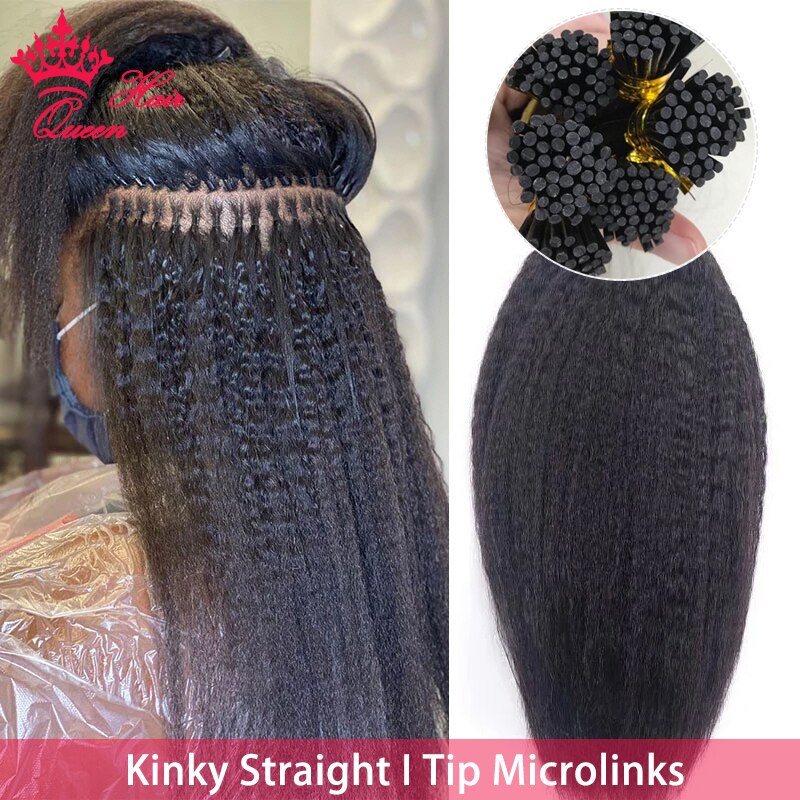 Afro Kinky Straight I Tip Microlinks Hair Extensions Human Hair 100% Brazilian Virgin Hair For Women Yaki Bulk Hair